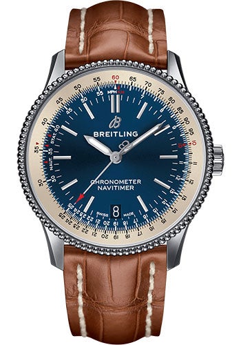 Breitling Navitimer 1 Automatic 38 Watch - Steel Case - Blue Dial - Gold Croco Strap - A17325211C1P2 - Luxury Time NYC