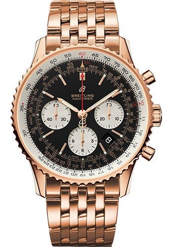 Breitling Navitimer 1 B01 Chronograph 43 Watch - Red Gold Case - Black Dial - Red Gold Pilot Bracelet - RB0121211B1R1 - Luxury Time NYC