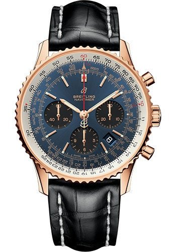 Breitling Navitimer 1 B01 Chronograph 43 Watch - Red Gold Case - Blue Dial - Black Croco Strap - RB0121211C1P1 - Luxury Time NYC