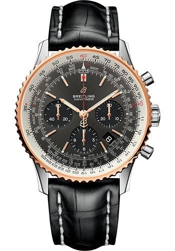 Breitling Navitimer 1 B01 Chronograph 43 Watch - Steel and Red Gold Case - Stratos Gray Dial - Black Croco Strap - UB0121211F1P1 - Luxury Time NYC