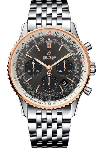 Breitling Navitimer 1 B01 Chronograph 43 Watch - Steel and Red Gold Case - Stratos Gray Dial - Steel Pilot Bracelet - UB0121211F1A1 - Luxury Time NYC