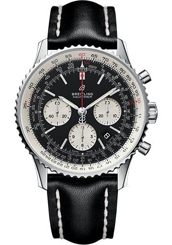 Breitling Navitimer 1 B01 Chronograph 43 Watch - Steel Case - Black Dial - Black Leather Strap - AB0121211B1X1 - Luxury Time NYC
