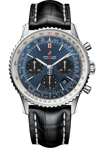 Breitling Navitimer 1 B01 Chronograph 43 Watch - Steel Case - Blue Dial - Black Croco Strap - AB0121211C1P1 - Luxury Time NYC
