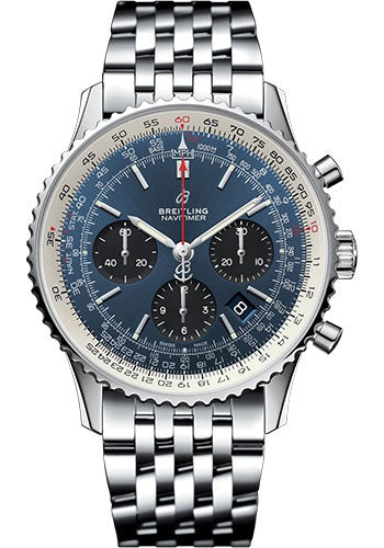Breitling Navitimer 1 B01 Chronograph 43 Watch - Steel Case - Mercury Silver Dial - Steel Pilot Bracelet - AB0121211C1A1 - Luxury Time NYC