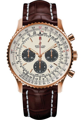 Breitling Navitimer 1 B01 Chronograph 46 Watch - Red Gold Case - Silver Dial - Brown Croco Strap - RB0127121G1P1 - Luxury Time NYC