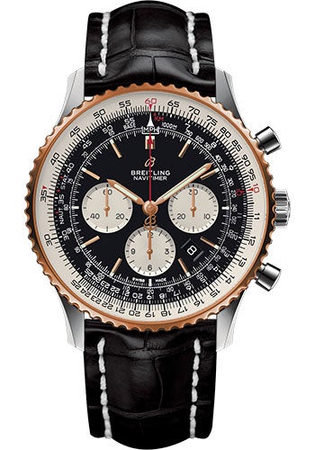 Breitling Navitimer 1 B01 Chronograph 46 Watch - Steel and Red Gold Case - Black Dial - Black Croco Strap - UB0127211B1P1 - Luxury Time NYC