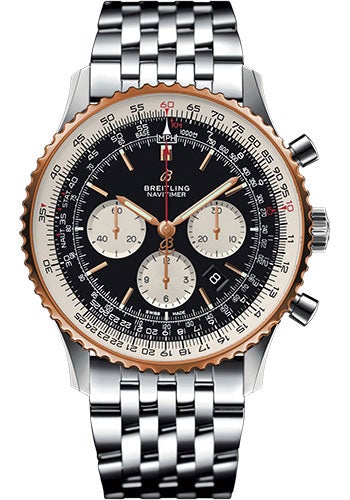 Breitling Navitimer 1 B01 Chronograph 46 Watch - Steel and Red Gold Case - Black Dial - Steel Navitimer Bracelet - UB0127211B1A1 - Luxury Time NYC