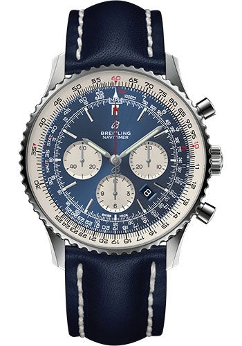 Breitling Navitimer 1 B01 Chronograph 46 Watch - Steel Case - Aurora Blue Dial - Blue Leather Strap - AB0127211C1X1 - Luxury Time NYC