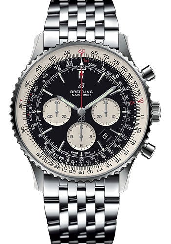 Breitling Navitimer 1 B01 Chronograph 46 Watch - Steel Case - Black Dial - Steel Navitimer Bracelet - AB0127211B1A1 - Luxury Time NYC