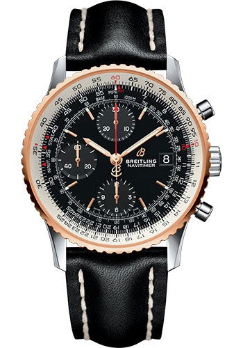 Breitling Navitimer 1 Chronograph 41 Watch - Steel and Red Gold Case - Black Dial - Black Leather Strap - U13324211B1X1 - Luxury Time NYC