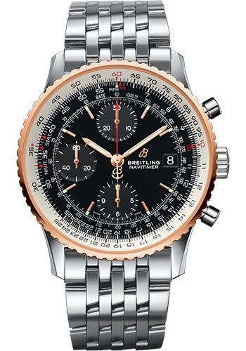 Breitling Navitimer 1 Chronograph 41 Watch - Steel and Red Gold Case - Black Dial - Steel Pilot Bracelet - U13324211B1A1 - Luxury Time NYC