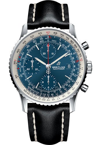 Breitling Navitimer 1 Chronograph 41 Watch - Steel Case - Aurora Blue Dial - Black Leather Strap - A13324121C1X1 - Luxury Time NYC