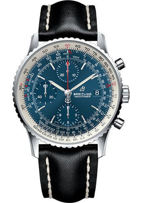 Breitling Navitimer 1 Chronograph 41 Watch - Steel Case - Aurora Blue Dial - Black Leather Strap - A13324121C1X1 - Luxury Time NYC