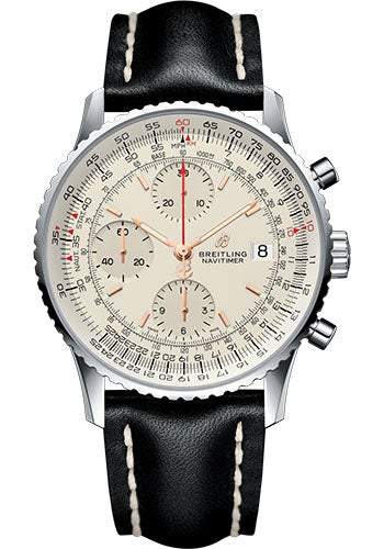 Breitling Navitimer 1 Chronograph 41 Watch - Steel Case - Mercury Silver Dial - Black Leather Strap - A13324121G1X2 - Luxury Time NYC