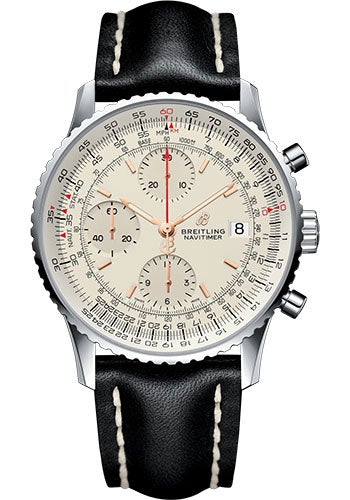 Breitling Navitimer 1 Chronograph 41 Watch - Steel Case - Mercury Silver Dial - Black Leather Strap - A13324121G1X2 - Luxury Time NYC