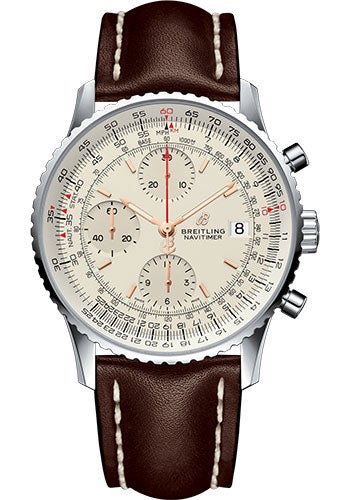 Breitling Navitimer 1 Chronograph 41 Watch - Steel Case - Mercury Silver Dial - Brown Leather Strap - A13324121G1X1 - Luxury Time NYC