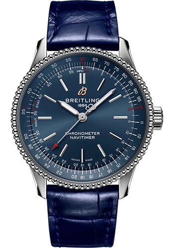 Breitling Navitimer Automatic 35 Watch - Stainless Steel - Blue Dial - Blue Alligator Leather Strap - Folding Buckle - A17395161C1P2 - Luxury Time NYC