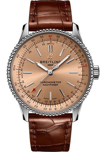 Breitling Navitimer Automatic 35 Watch - Stainless Steel - Copper Dial - Brown Alligator Leather Strap - Folding Buckle - A17395201K1P2 - Luxury Time NYC