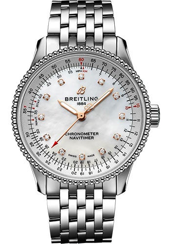 Breitling Navitimer Automatic 35 Watch - Stainless Steel - Mother-Of-Pearl Dial - Metal Bracelet - A17395211A1A1 - Luxury Time NYC