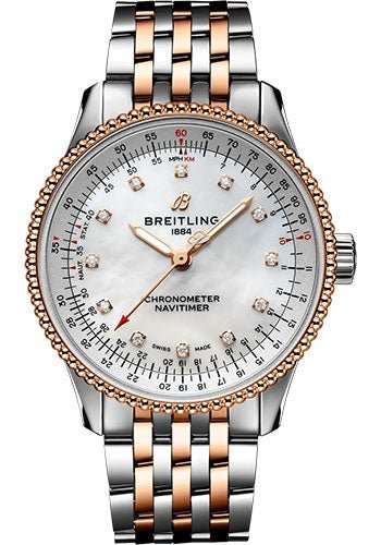 Breitling Navitimer Automatic 35 Watch - Steel and 18K Rose Gold - Mother-Of-Pearl Dial - Metal Bracelet - U17395211A1U1 - Luxury Time NYC