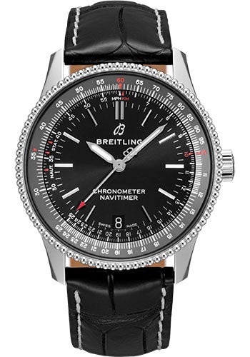Breitling Navitimer Automatic 38 Watch - Steel - Black Dial - Black Croco Strap - Folding Buckle - A17325241B1P2 - Luxury Time NYC