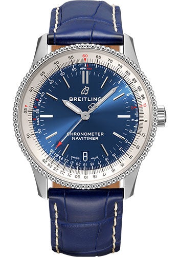 Breitling Navitimer Automatic 38 Watch - Steel - Blue Dial - Blue Croco Strap - Folding Buckle - A17325211C1P3 - Luxury Time NYC