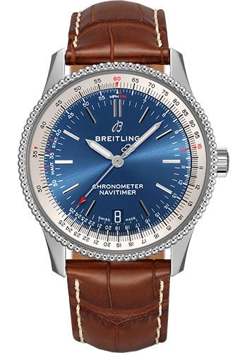 Breitling Navitimer Automatic 38 Watch - Steel - Blue Dial - Gold Croco Strap - Folding Buckle - A17325211C1P4 - Luxury Time NYC