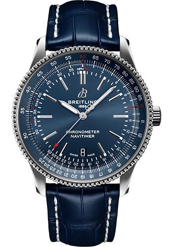 Breitling Navitimer Automatic 41 Watch - Stainless Steel - Blue Dial - Blue Alligator Leather Strap - Folding Buckle - A17326161C1P4 - Luxury Time NYC