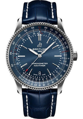 Breitling Navitimer Automatic 41 Watch - Stainless Steel - Blue Dial - Blue Alligator Leather Strap - Folding Buckle - A17326161C1P4 - Luxury Time NYC