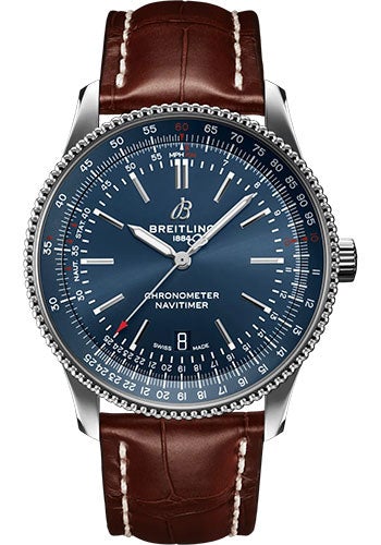 Breitling Navitimer Automatic 41 Watch - Stainless Steel - Blue Dial - Brown Alligator Leather Strap - Tang Buckle - A17326161C1P1 - Luxury Time NYC