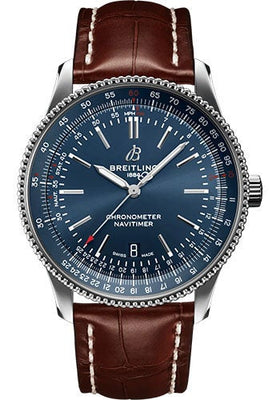 Breitling Navitimer Automatic 41 Watch - Stainless Steel - Blue Dial - Brown Alligator Leather Strap - Tang Buckle - A17326161C1P1 - Luxury Time NYC