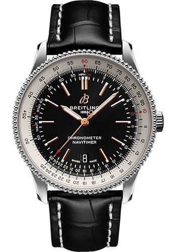 Breitling Navitimer Automatic 41 Watch - Steel - Black Dial - Black Croco Strap - Tang Buckle - A17326211B1P1 - Luxury Time NYC
