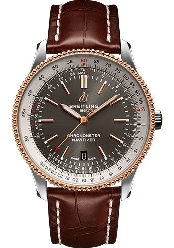 Breitling Navitimer Automatic 41 Watch - Steel & Red Gold - Anthracite Dial - Brown Croco Strap - Folding Buckle - U17326211M1P2 - Luxury Time NYC