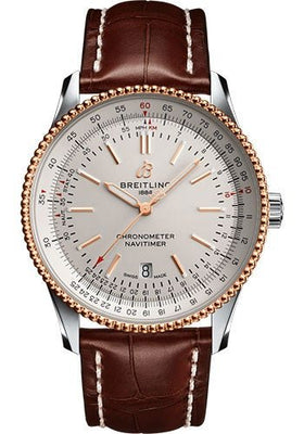 Breitling Navitimer Automatic 41 Watch - Steel & Red Gold - Silver Dial - Brown Croco Strap - Folding Buckle - U17326211G1P2 - Luxury Time NYC
