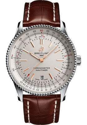 Breitling Navitimer Automatic 41 Watch - Steel - Silver Dial - Brown Croco Strap - Tang Buckle - A17326211G1P1 - Luxury Time NYC