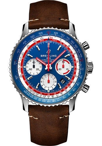 Breitling Navitimer B01 Chronograph 43 Pan Am Watch - Steel - Blue Dial - Brown Nubuck Strap - Tang Buckle - AB01212B1C1X1 - Luxury Time NYC