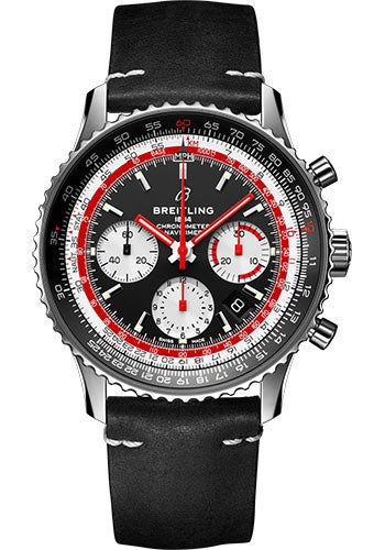 Breitling Navitimer B01 Chronograph 43 Swissair Watch - Steel - Black Dial - Black Nubuck Strap - Folding Buckle - AB01211B1B1X2 - Luxury Time NYC