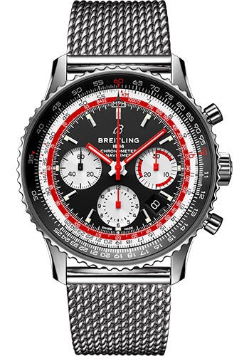 Breitling Navitimer B01 Chronograph 43 Swissair Watch - Steel - Black Dial - Steel Bracelet - AB01211B1B1A1 - Luxury Time NYC