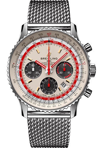 Breitling Navitimer B01 Chronograph 43 TWA Watch - Steel - White Dial - Steel Bracelet - AB01219A1G1A1 - Luxury Time NYC