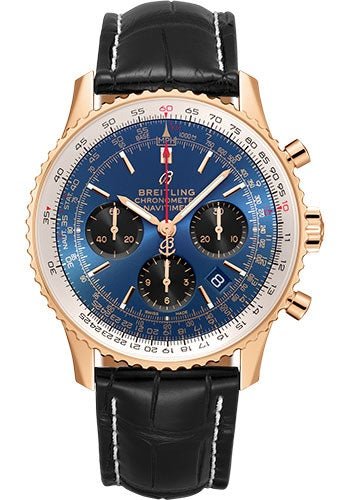 Breitling Navitimer B01 Chronograph 43 Watch - 18k Red Gold - Blue Dial - Black Croco Strap - Folding Buckle - RB0121211C1P3 - Luxury Time NYC