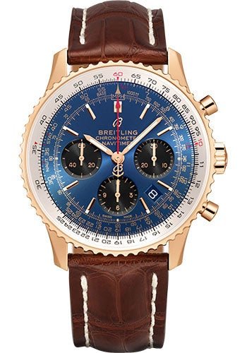 Breitling Navitimer B01 Chronograph 43 Watch - 18k Red Gold - Blue Dial - Brown Croco Strap - Folding Buckle - RB0121211C1P4 - Luxury Time NYC