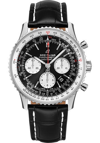 Breitling Navitimer B01 Chronograph 43 Watch - Steel - Black Dial - Black Croco Strap - Folding Buckle - AB0121211B1P2 - Luxury Time NYC