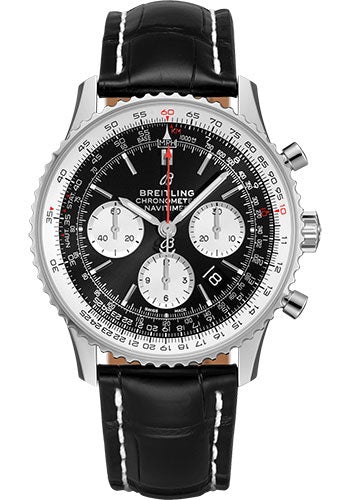 Breitling Navitimer B01 Chronograph 43 Watch Steel Black Dial Black Croco Strap Folding Buckle AB0121211B1P2