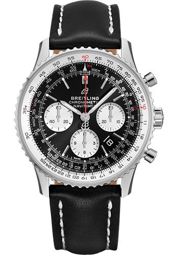 Breitling Navitimer B01 Chronograph 43 Watch - Steel - Black Dial - Black Leather Strap - Folding Buckle - AB0121211B1X2 - Luxury Time NYC