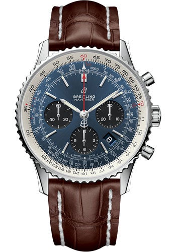 Breitling Navitimer B01 Chronograph 43 Watch - Steel - Blue Dial - Brown Croco Strap - Folding Buckle - AB0121211C1P4 - Luxury Time NYC