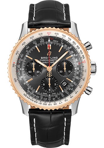 Breitling Navitimer B01 Chronograph 43 Watch - Steel & Red Gold - Stratos Gray Dial - Black Croco Strap - Folding Buckle - UB0121211F1P2 - Luxury Time NYC