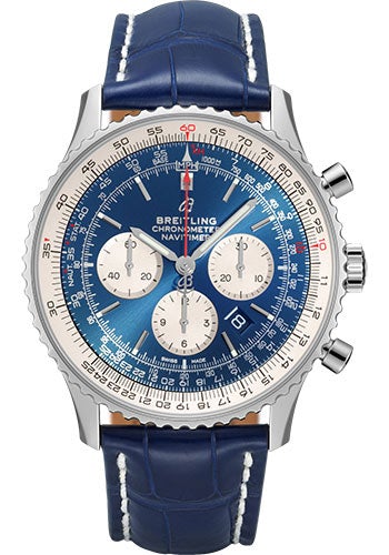 Breitling Navitimer B01 Chronograph 46 Watch - Steel - Aurora Blue Dial - Blue Croco Strap - Folding Buckle - AB0127211C1P2 - Luxury Time NYC