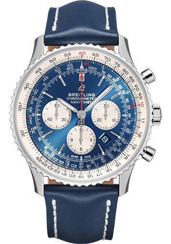 Breitling Navitimer B01 Chronograph 46 Watch - Steel - Aurora Blue Dial - Blue Leather Strap - Folding Buckle - AB0127211C1X2 - Luxury Time NYC