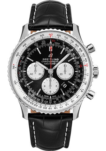 Breitling Navitimer B01 Chronograph 46 Watch - Steel - Black Dial - Black Croco Strap - Folding Buckle - AB0127211B1P2 - Luxury Time NYC