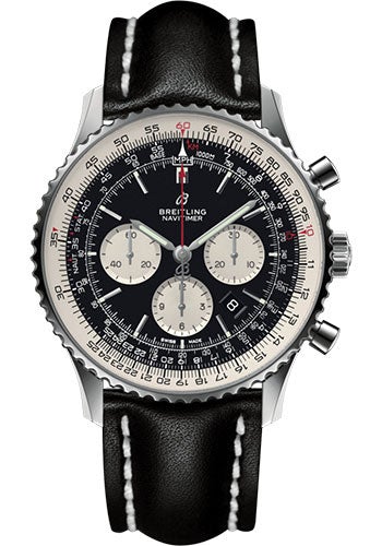 Breitling Navitimer B01 Chronograph 46 Watch - Steel - Black Dial - Black Leather Strap - Folding Buckle - AB0127211B1X2 - Luxury Time NYC